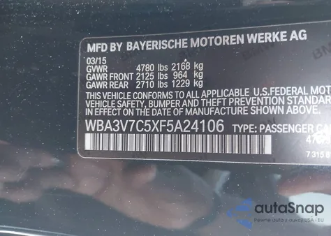 2015 BMW 428I z USA, uszkodzony, nr VIN WBA3V7C5XF5A24106